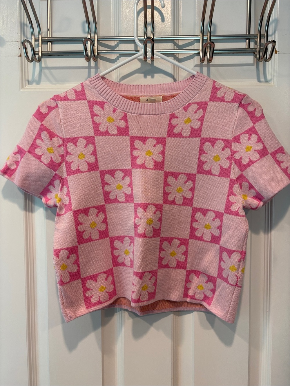 Debut Pink Checkerboard Daisy Knit Top